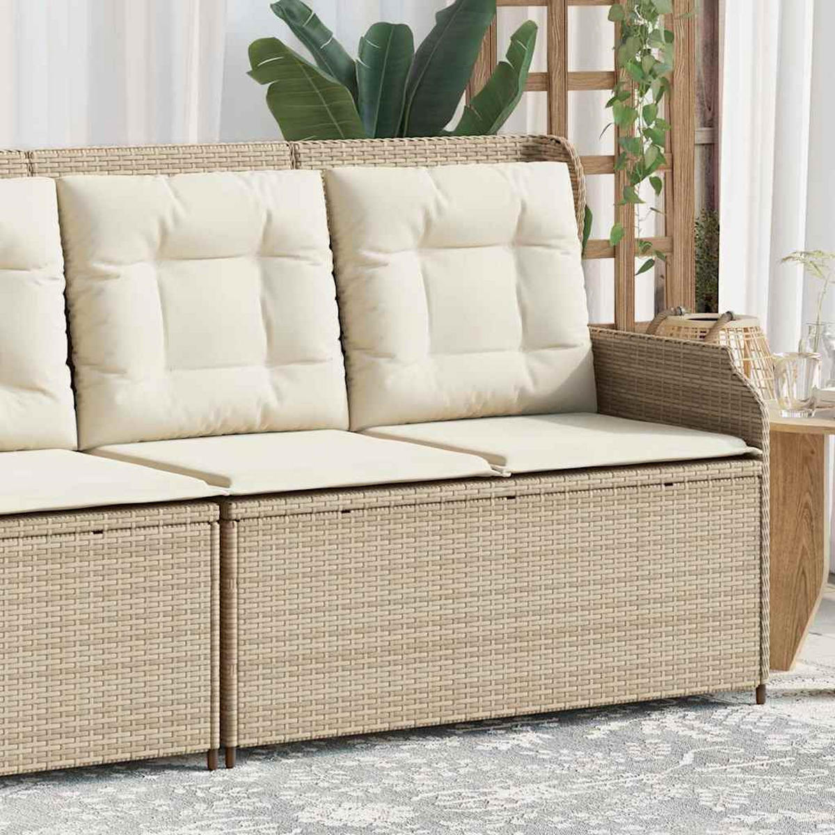 GARTENBANK Verstellbar mit Kissen Beige Poly Rattan - Beige, Kunststoff (95/95/110cm)