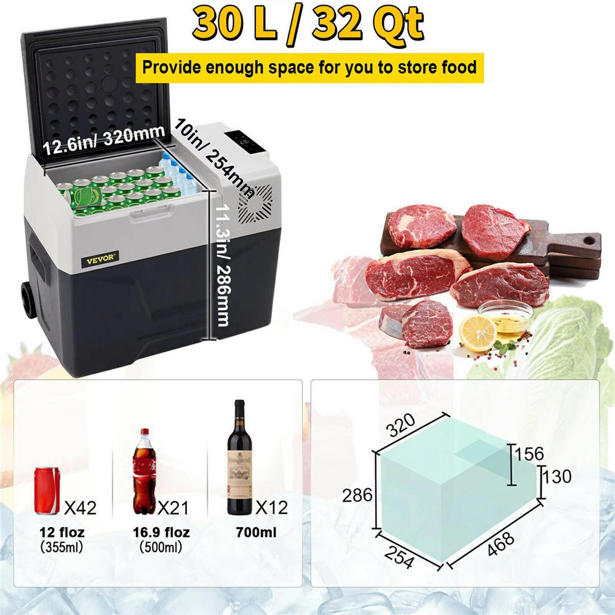 MINIKÜHLSCHRANK 30/40/50L Kompressor Kühlbox Auto 12V/230V Edelstahl - Schwarz, Metall (25.4/28.6/46.8cm) - Coonoor