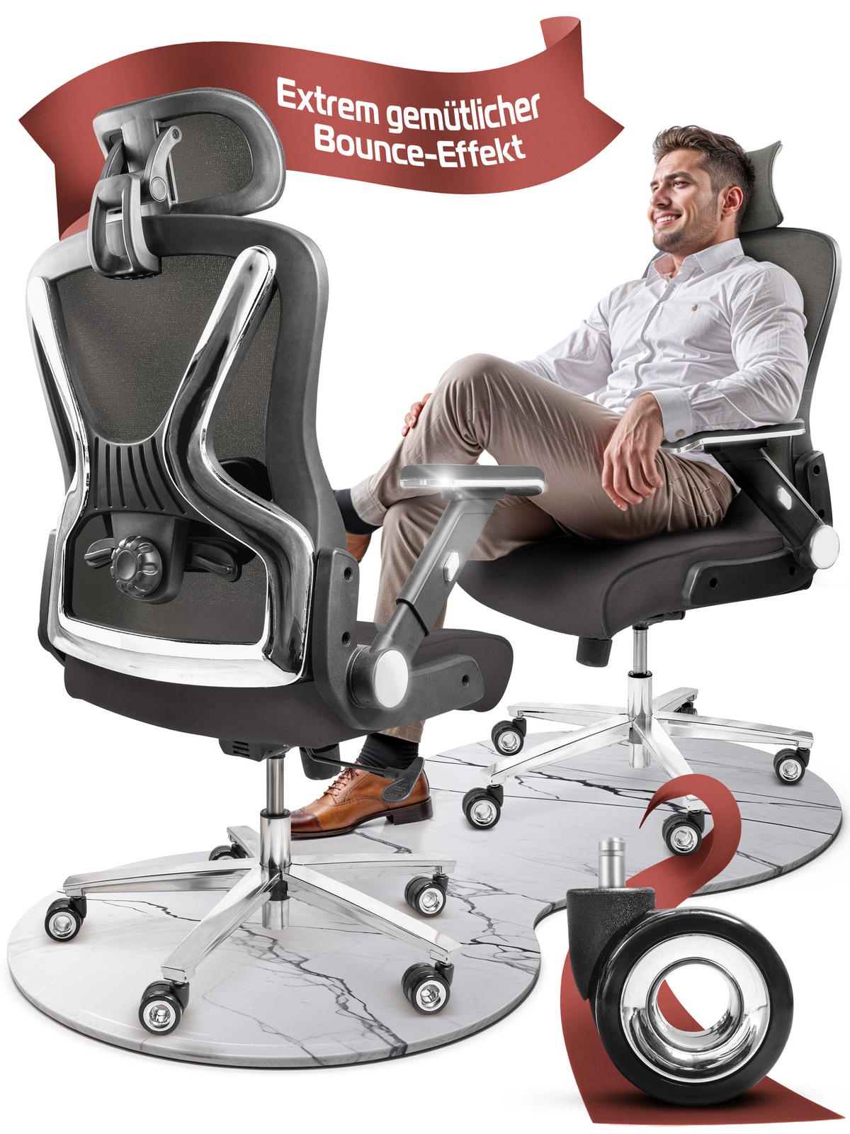 BÜROSTUHL PowerSeat Anthrazit - Anthrazit/Silberfarben, Kunststoff/Textil (74/135/74cm) - Clouvou