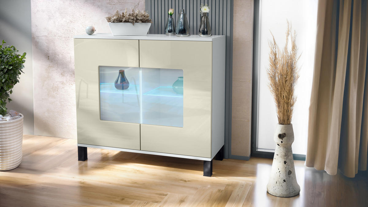 KOMMODE Grömitz Creme Hochglanz - Creme, Holzwerkstoff (92.5/84.5/35cm) - Vladon