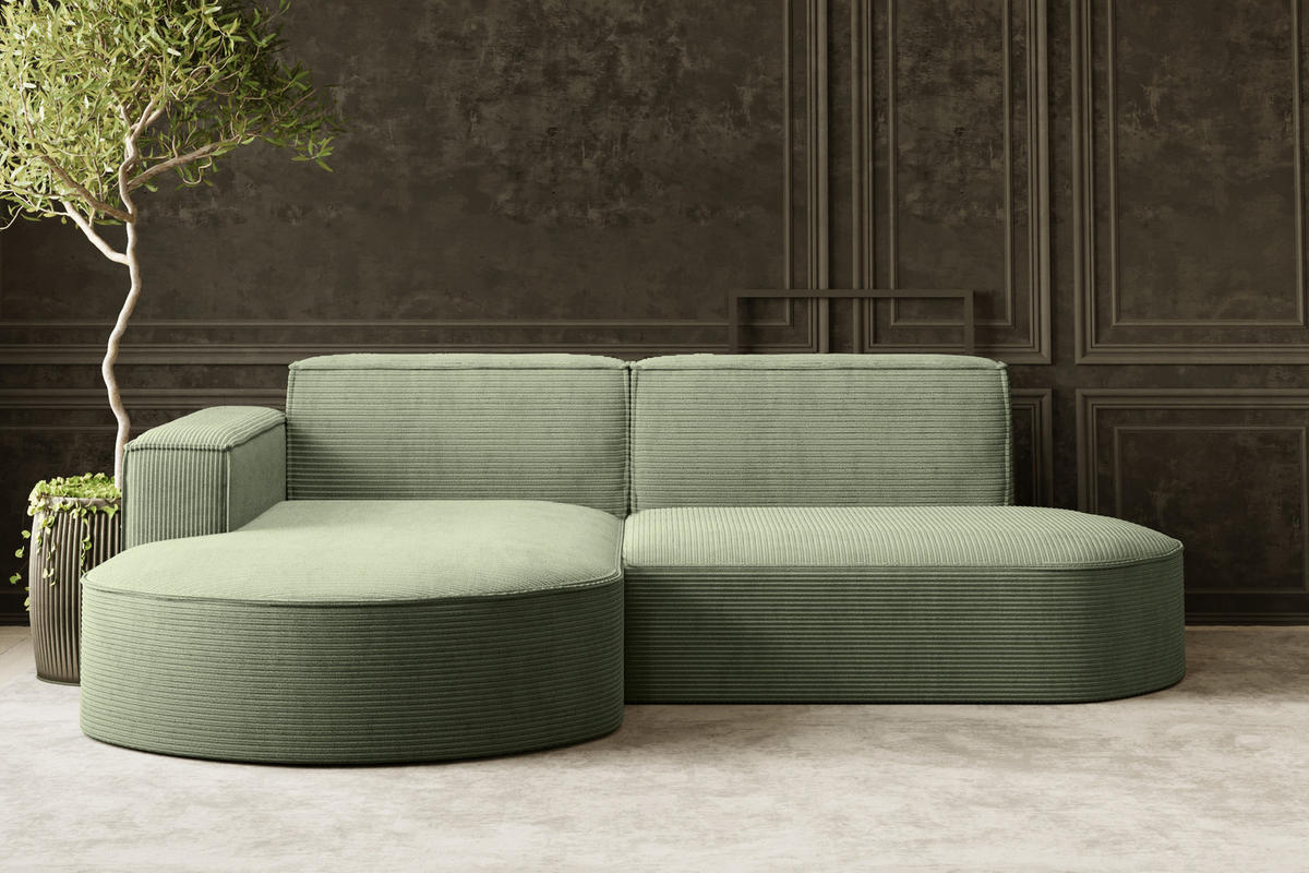 ECKSOFA Modena Studio, Cord Stoff Hellgrün Links - Hellgrün, Holzwerkstoff/Textil (165/236cm) - Kaiser Möbel