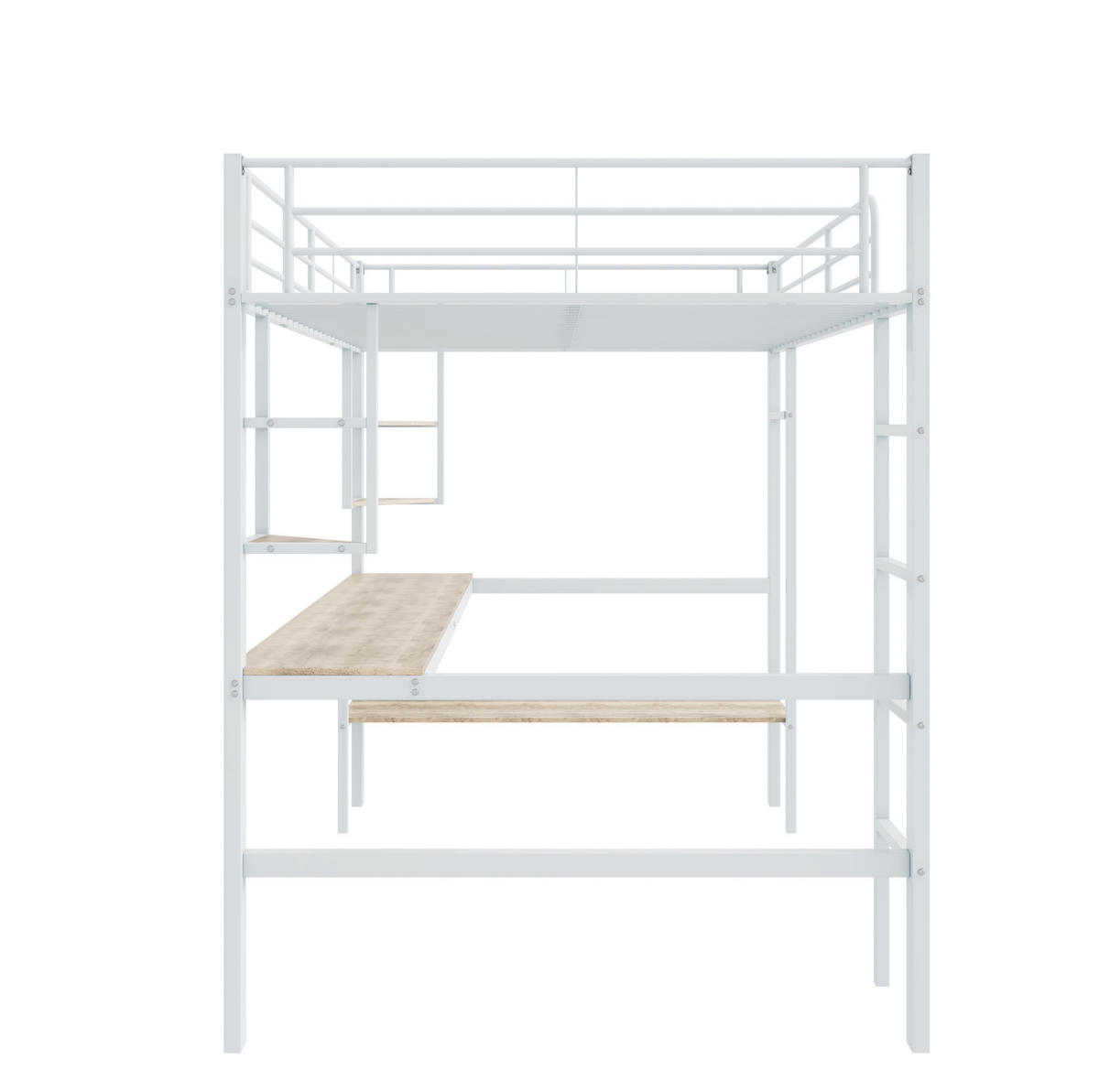 HOCHBETT 90/200 cm in Weiß mit Schreibtisch und Regalen aus Metall - Weiß, Metall (90/200cm) - Flora Grace