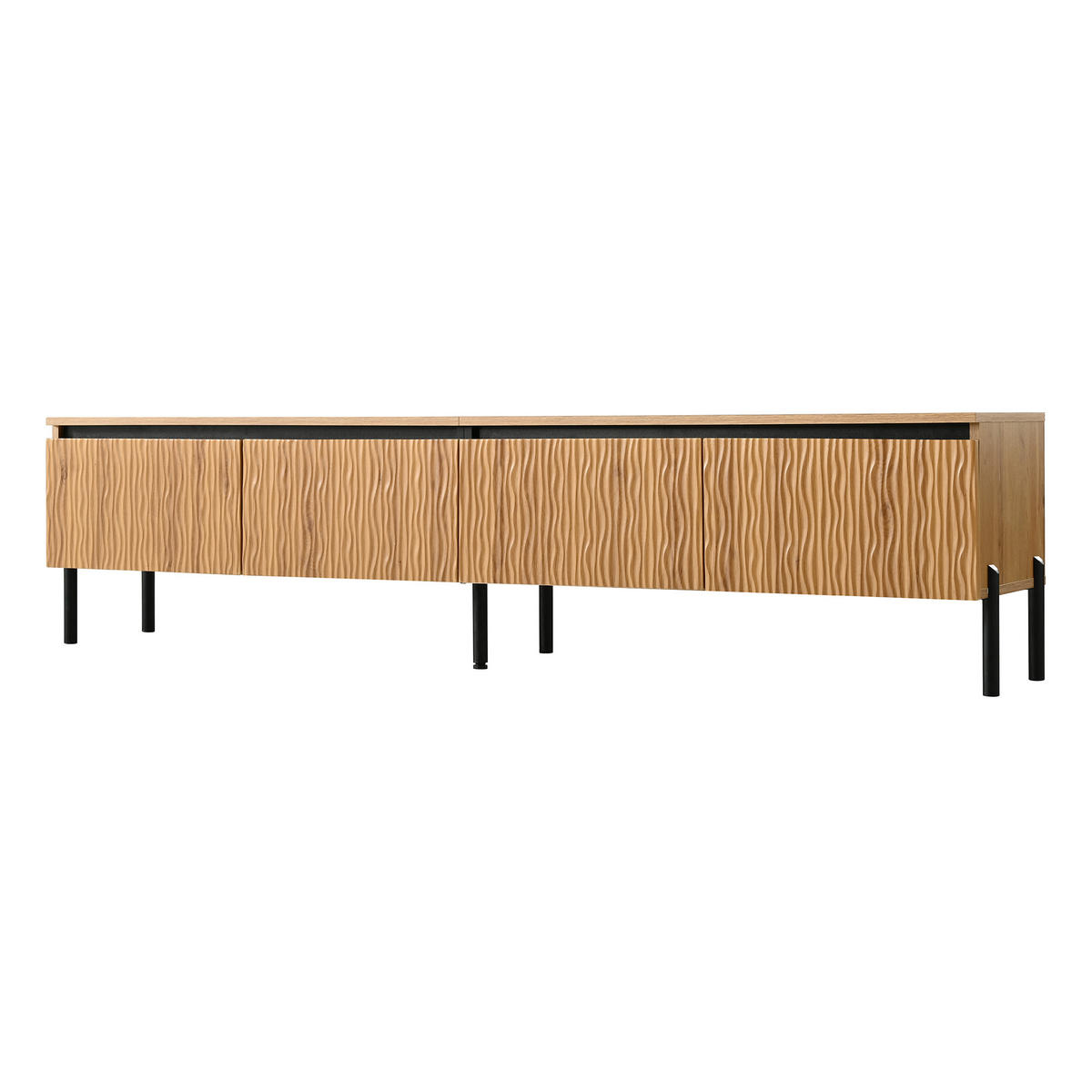 TV-LOWBOARD 4 Türen Wellen Design Stauraum Metallfüße Modern - Naturfarben, Holzwerkstoff (180/43/35cm) - FLIEKS