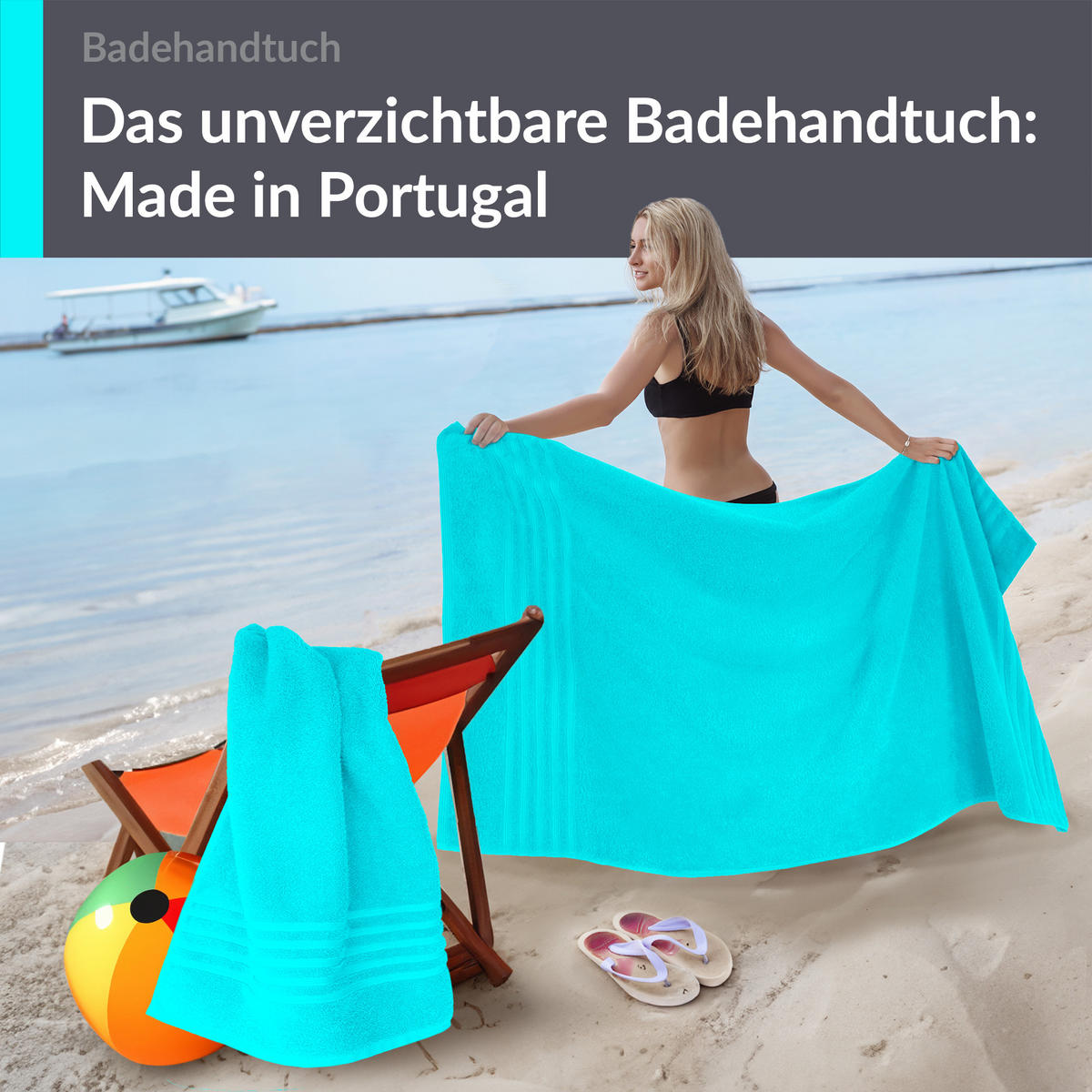 BADETUCH London Lagunen Türkis 2er Set 100x150 - Türkis, Textil (100/150cm) - Lashuma