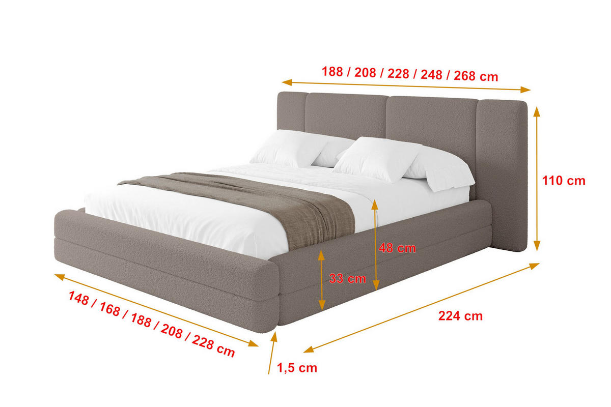 POLSTERBETT mit Bettkasten und Lattenrost, Boxbett ohne Matratze - TEVO 140x200 Braun - Braun, Holzwerkstoff/Textil (140/200cm) - ALTDECOR