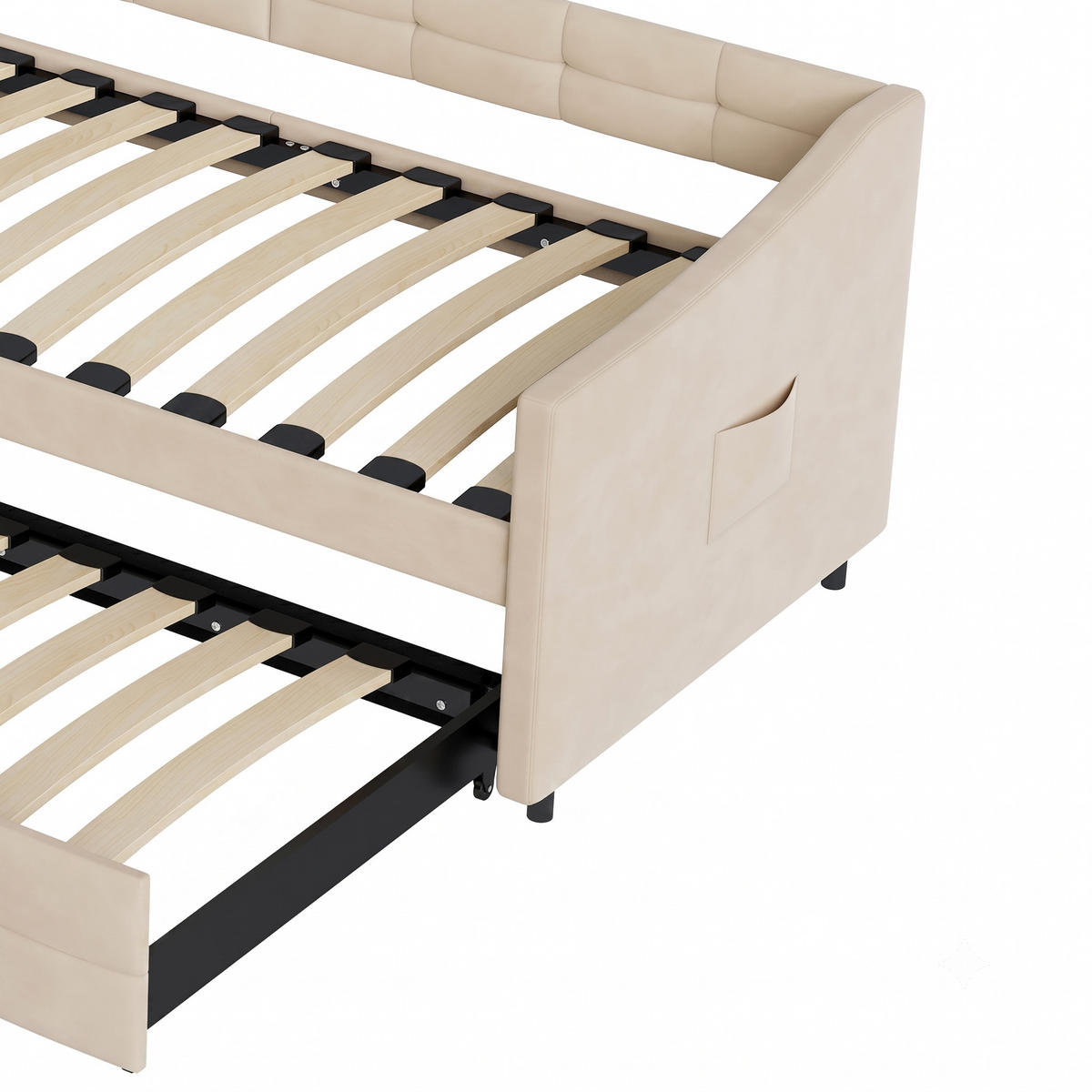 POLSTERBETT Tagesbett 90/200 cm erweiterbar auf 180/200 cm Samtoptik Creme - Beige, Textil (90/200cm) - Creahappy