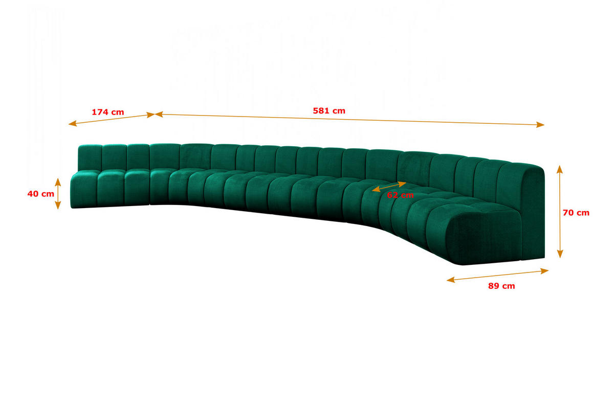 WOHNLANDSCHAFT modulares Sofa Montra-U2 - 581x174x70 cm Grün - Dunkelgrün, Holzwerkstoff/Textil (581/70/174cm) - ALTDECOR