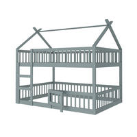 ETAGENBETT aus Holz 140x200 cm Grau mit Treppe und Sicherheitsumrandung - Grau, Holzwerkstoff (140/200cm) - IVMEU
