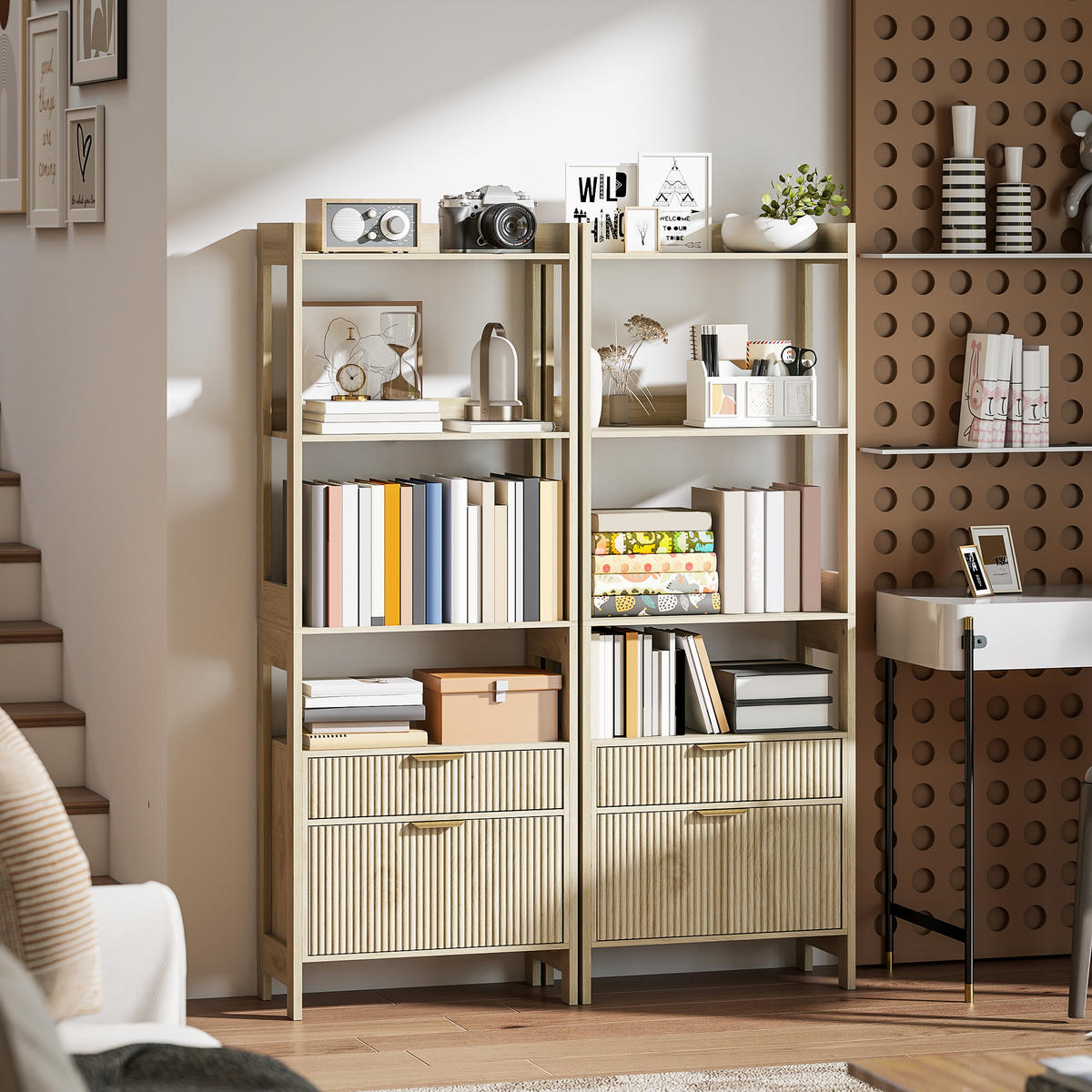 REGAL DE-15559 60/30/160 cm, 4 offene Fächer Naturholz - Naturfarben, Holzwerkstoff (60/160/30cm) - ComfortXL