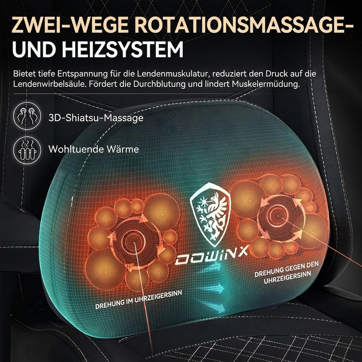 GAMING Stuhl &Massage-Wärmefunktion, atmungsaktivem Taschenfederkissen - Schwarz, Leder (60/127/60cm)
