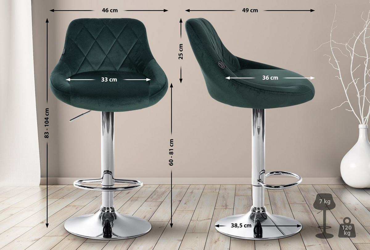 BARHOCKER Stoff dunkelgrün - Chromfarben/Dunkelgrün, Textil/Metall (46/83/49cm) - CLP