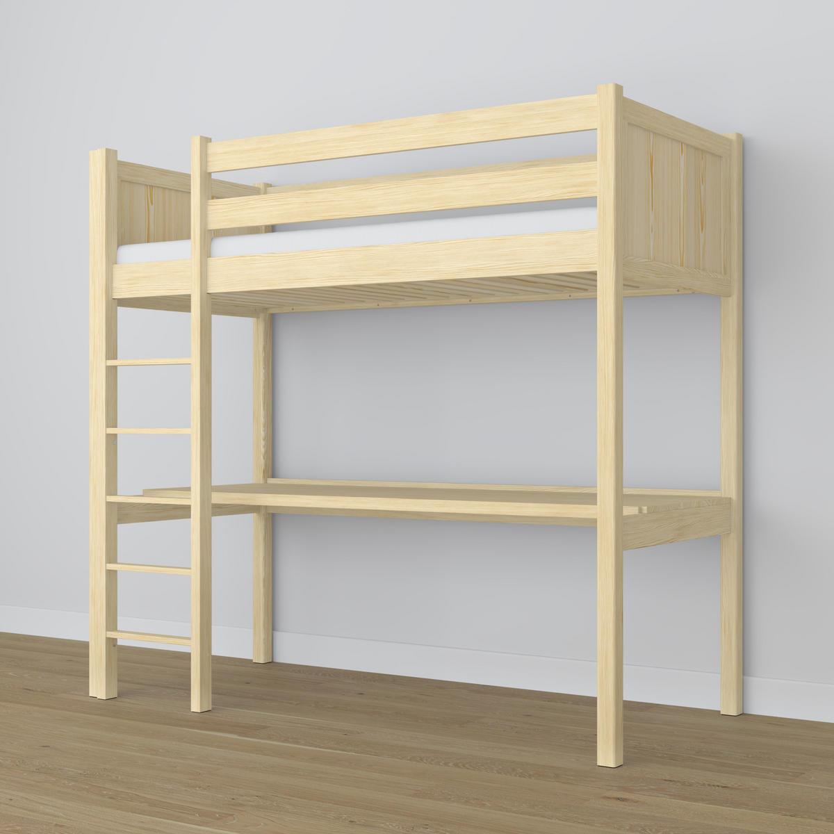 HOCHBETT N06 mit Schreibtisch Klare Kiefer 80/190 - Braun, Naturmaterialien/Holz (80/190cm) - N-Wood