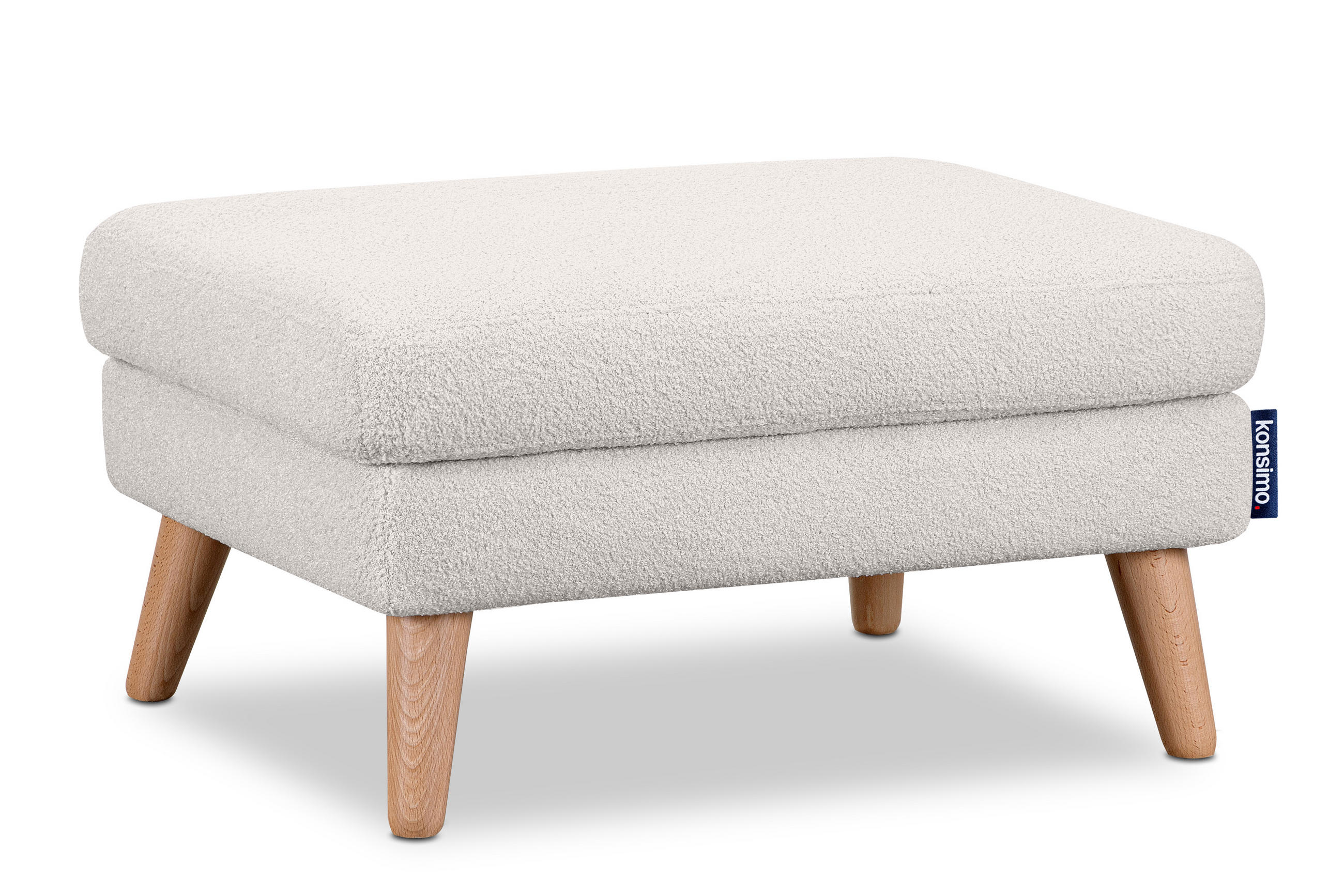 SITZHOCKER TAGIO Pouffe, weiss - Braun/Weiß, Buchenholz/Textil (65/46/80cm) - KONSIMO®