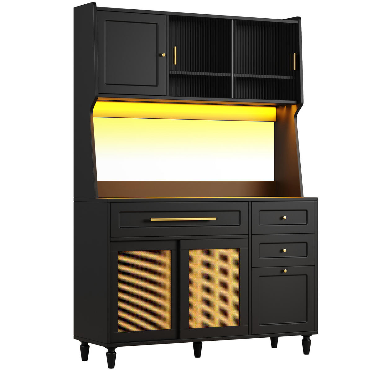 HOCHSCHRANK mit LED 120 x 45 x 195,5 cm Schwarz 3 Schubladen - Schwarz, Holzwerkstoff (45/195.5/120cm) - Meubliv