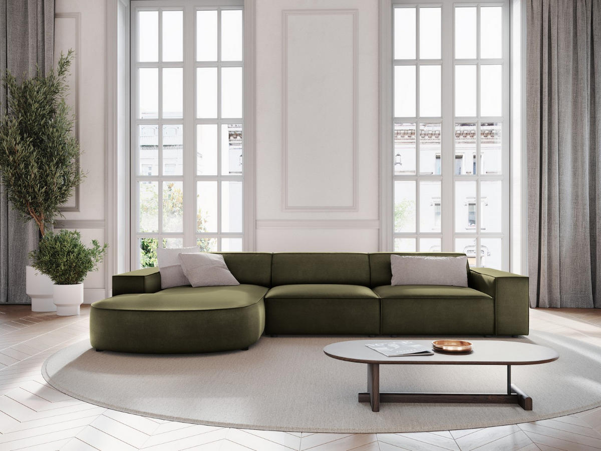 ECKSOFA links Jodie aus Samt grün 4 Sitzplätze - Grün, Textil (166/284cm) - Micadoni