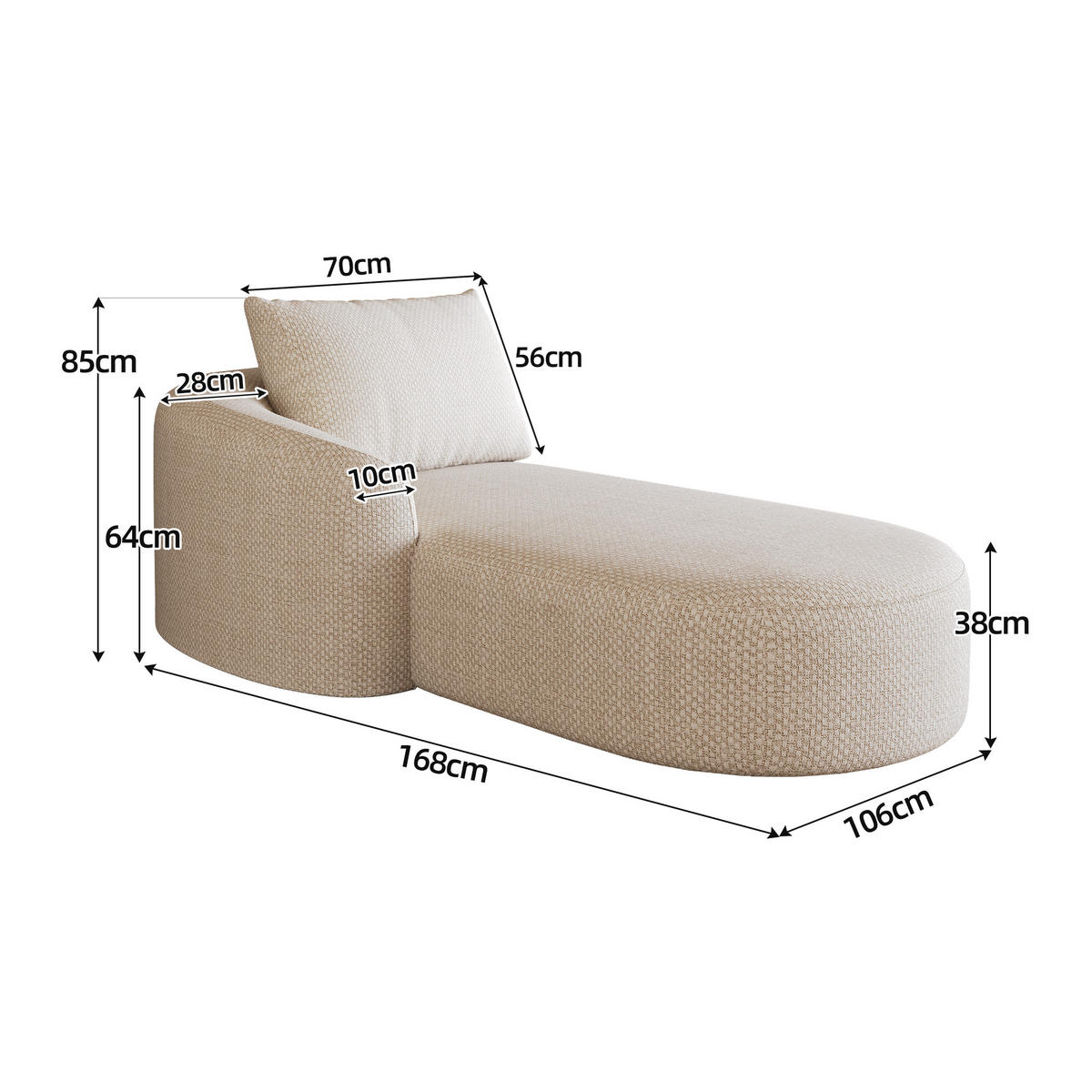 RÉCAMIERE DE-34711 linke Chaiselongue Weiß - Weiß, Textil (106/85/168cm) - ComfortXL