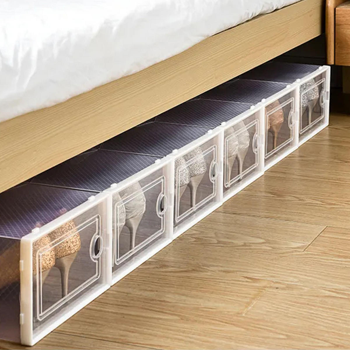 SCHUHBOXEN Kunststoff Weiß 12er-set 33x23x14cm- Einfacher doppelrahmen klappbarer mehrschichtiger Aufbewahrungsständer - Weiß, Kunststoff (23/14/33cm) - Livingandhome