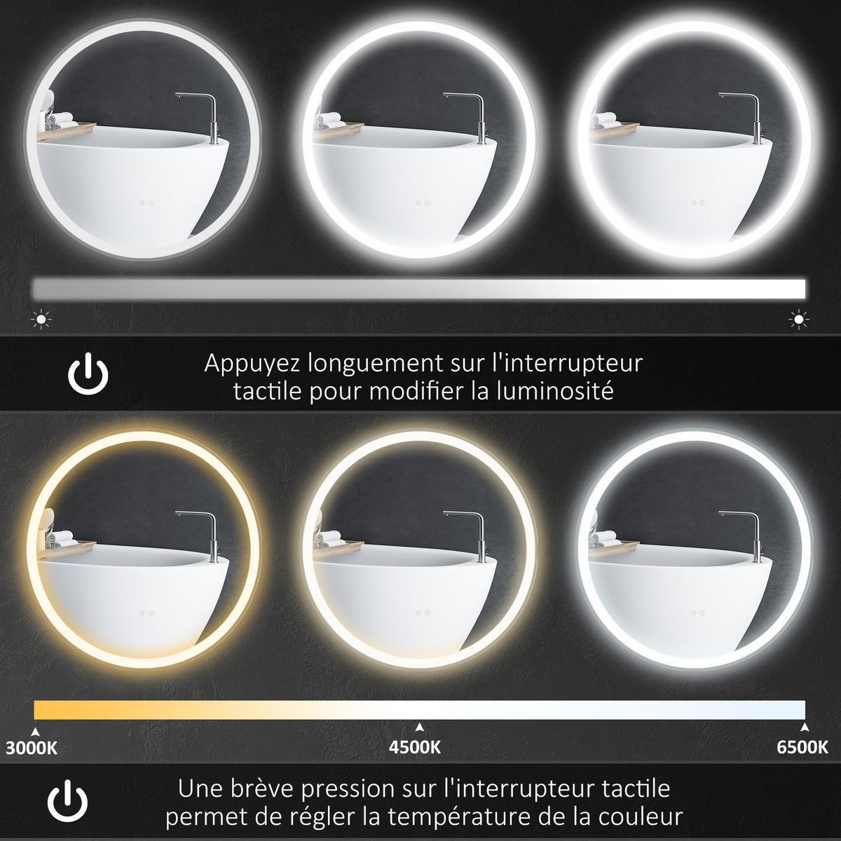 BADEZIMMERSPIEGEL DE-15129 mit 3 LED-Farben und dimmbar Weiß/Silber - Silberfarben, Metall (80/3.3/80cm) - ComfortXL