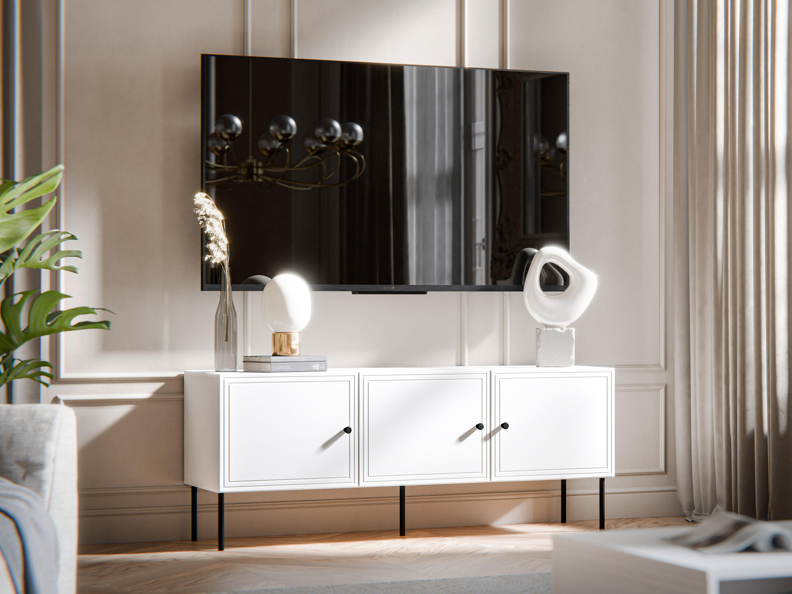 TV-LOWBOARD Palazzo Bis 150 3D - Schwarz/Weiß, Holzwerkstoff/Kunststoff (151/40/60cm) - MIRJAN24