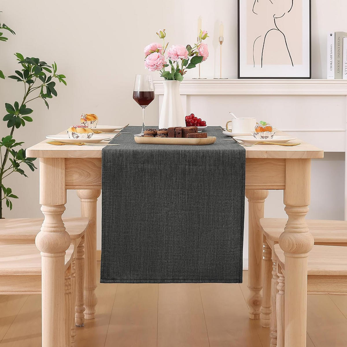 TISCHLÄUFER Leinenoptik abwaschbar, Lotuseffekt, 30x120 cm, Dunkelgrau - Dunkelgrau, Textil (30/120cm)