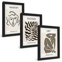 BILDER SET 3er Set - 20x30 cm Schwarzer Rahmen - Stilvolle Grafiken, Linien, Zeichen - Schwarz, Kunststoff (20/30cm) - TULUP