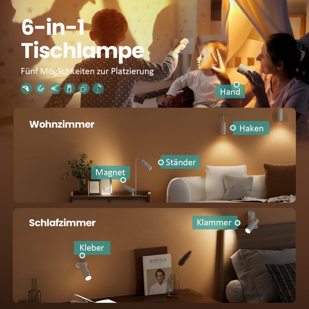 SCHREIBTISCHLAMPE LED Dimmbar Kabellos Weiß - Weiß, Metall (33/12/33cm) - EMKE