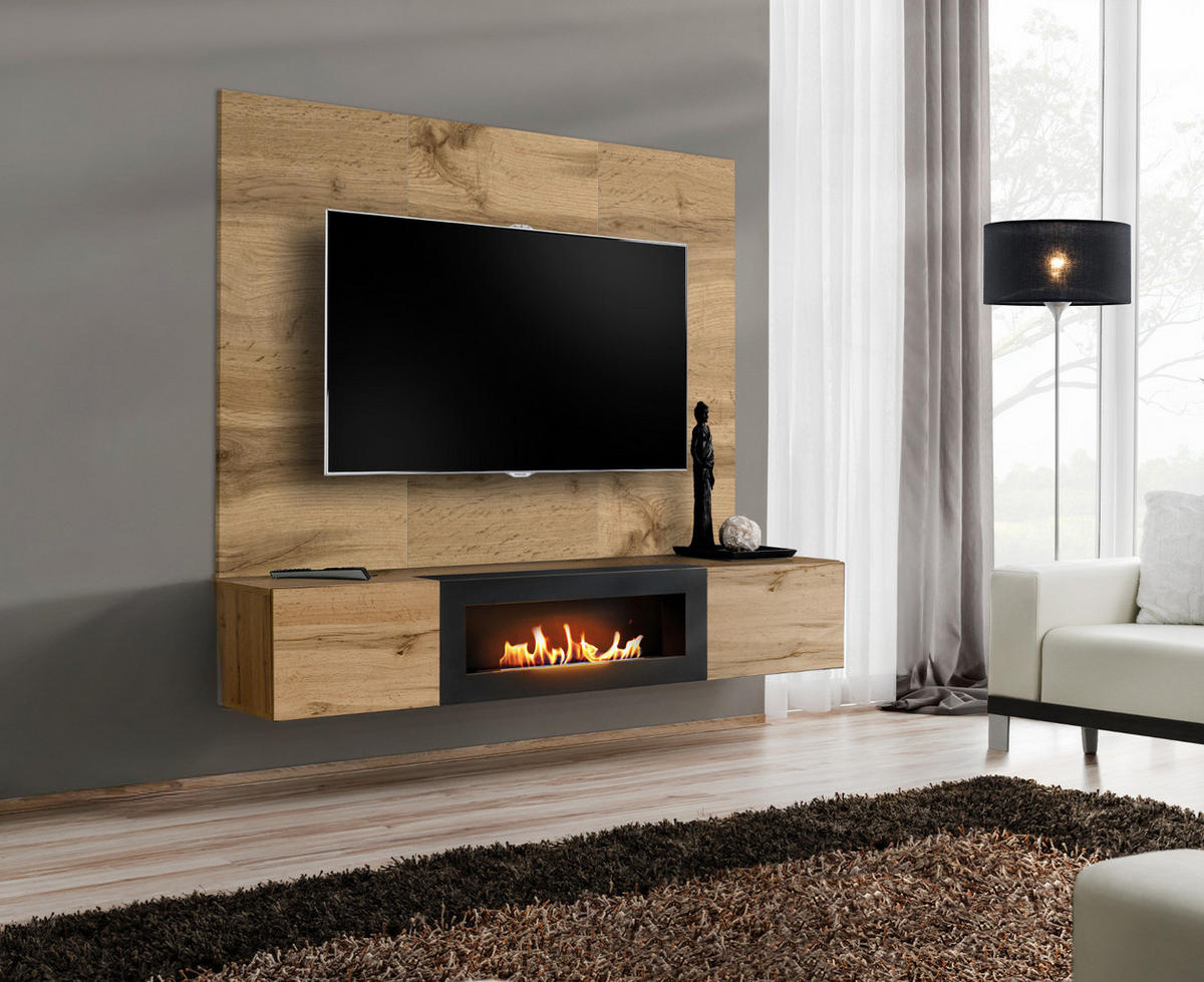TV-LOWBOARD Eiche Wotan 180 cm, TV Unterschrank hängend mit Ethanol-Kamin - Eiche Wotan, Holzwerkstoff (180/30/40cm) - Inn.Furn