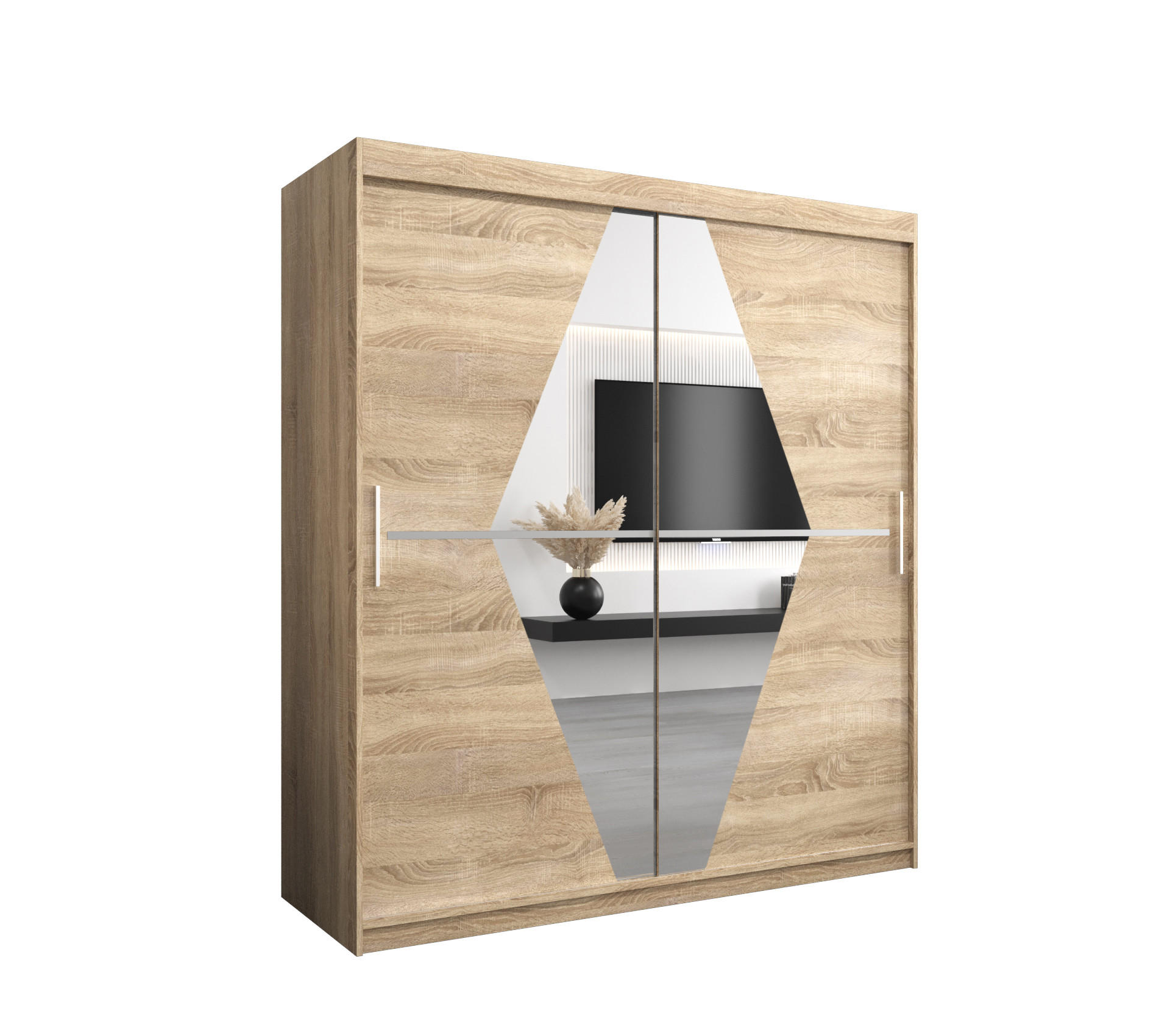 SCHWEBETÜRENSCHRANK 200/180/62 2-türig - Silberfarben/Sonoma Eiche, Holz/Kunststoff (180/200/62cm) - MÖBEL KRYSPOL