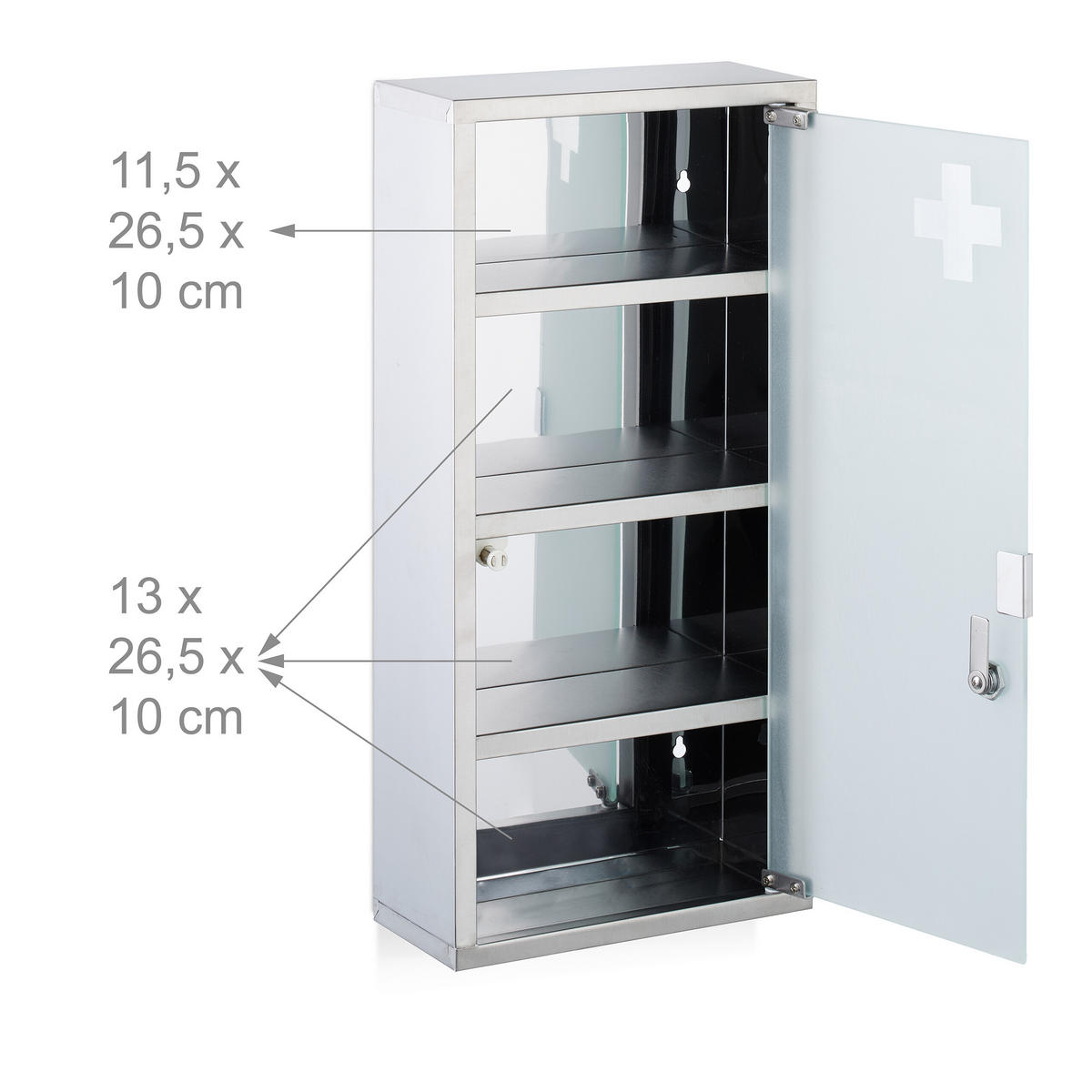 MEDIZINSCHRANK - Silberfarben, Glas/Metall (27/57/12cm) - Relaxdays