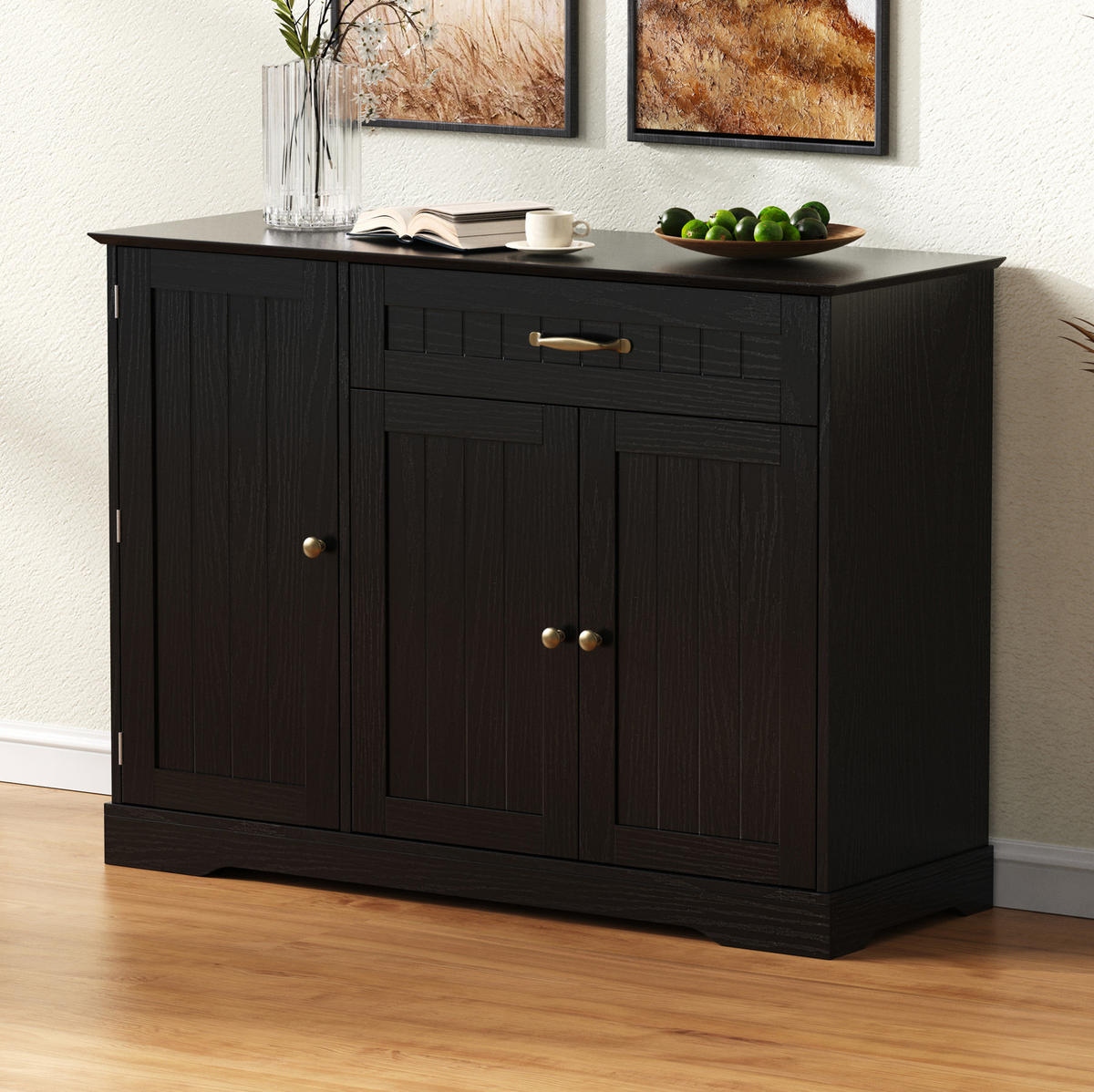 SIDEBOARD 107/40/83.4 cm Schwarz aus MDF mit 3 Türen und Schublade - Schwarz, Holzwerkstoff (40/83.4/107cm) - OKMYHOME