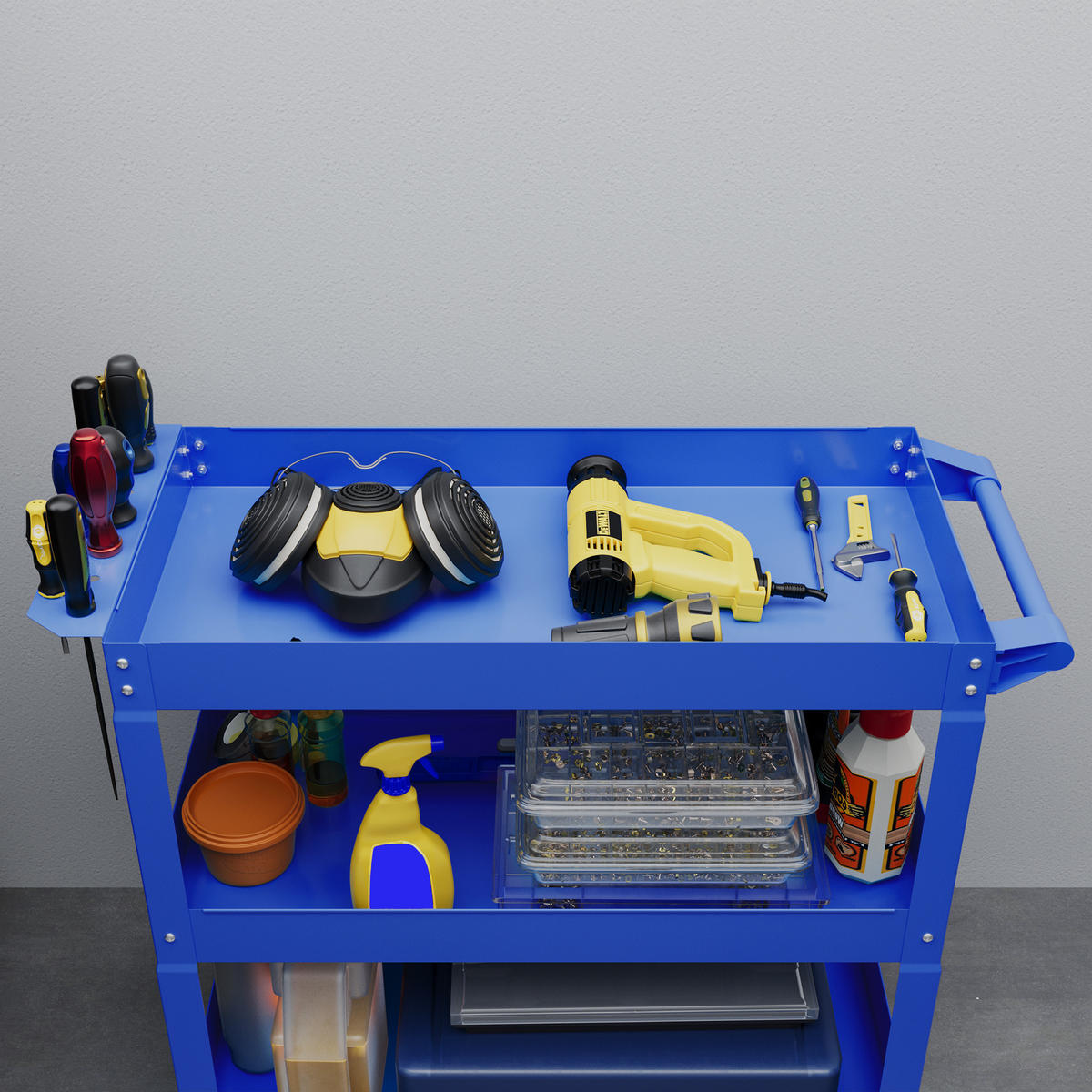WERKSTATTWAGEN DE-18498 3 Etagen, 150 kg Tragfähigkeit Blau - Blau, Metall (35.3/76/83cm) - ComfortXL