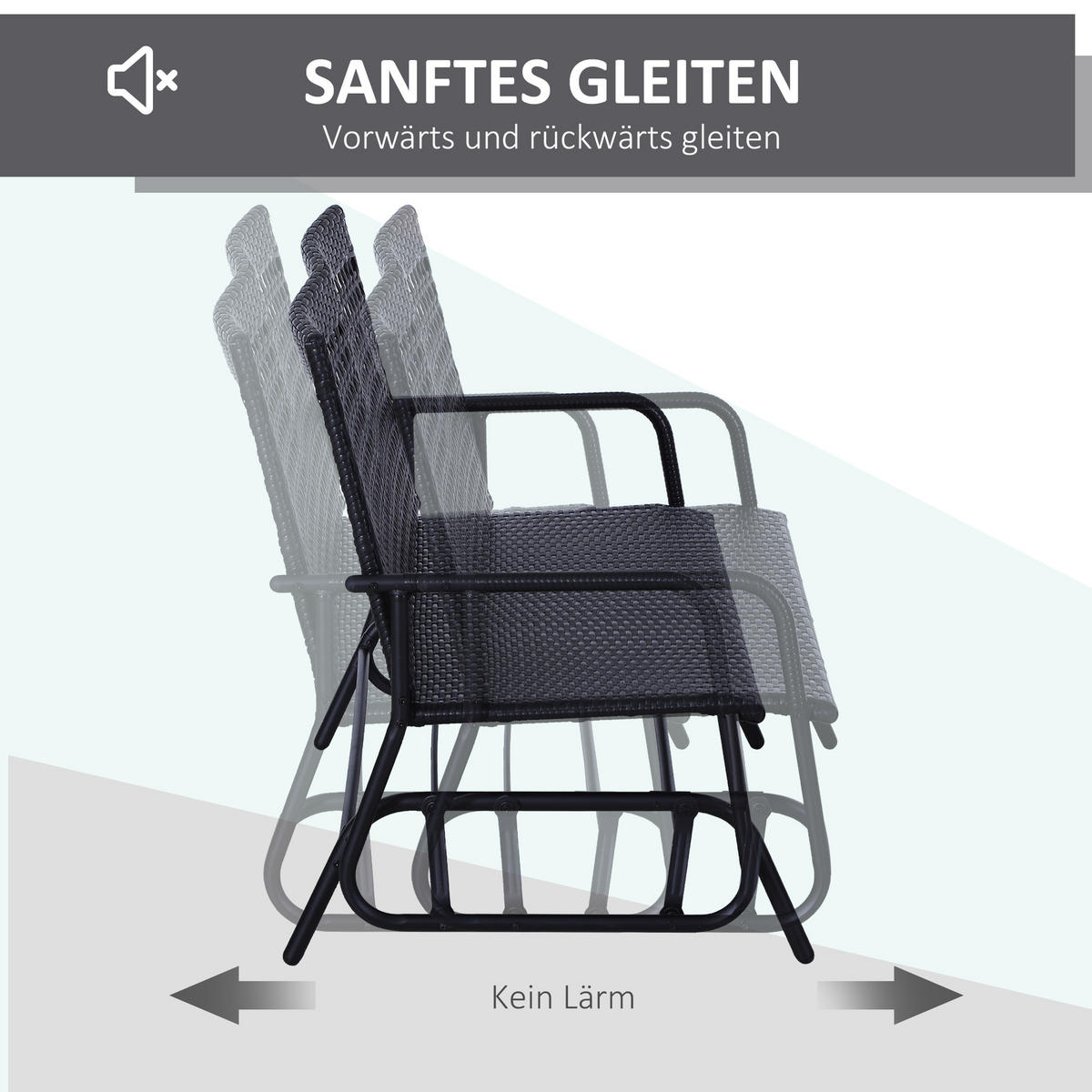 GARTENSCHAUKEL 2Sitzer Polyrattan - Schwarz, Metall (76/90/120cm) - Outsunny