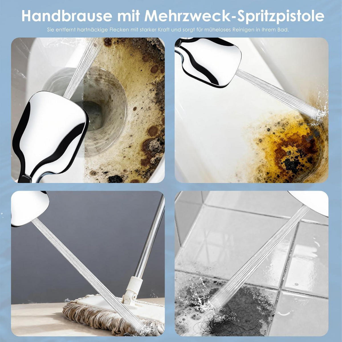 DUSCHKOPF Set 26x11 cm mit 3+1 Strahlarten Chrom - Silberfarben, Metall (12/12.7/27cm)