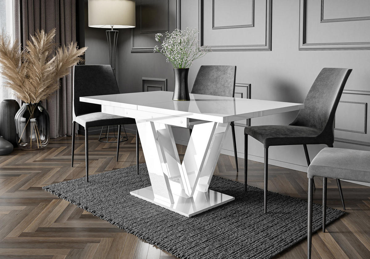 ESSTISCH Weiß Hochglanz Ausziehbar 120 - 160 cm - Weiß Hochglanz, Holzwerkstoff (120/80/75cm) - PROSPERO