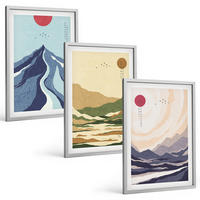 BILDER SET 3er Set - 40x60 cm Silberner Rahmen - Pastellfarbene Berge im Japandi-Stil - Silberfarben, Kunststoff (40/60cm) - TULUP