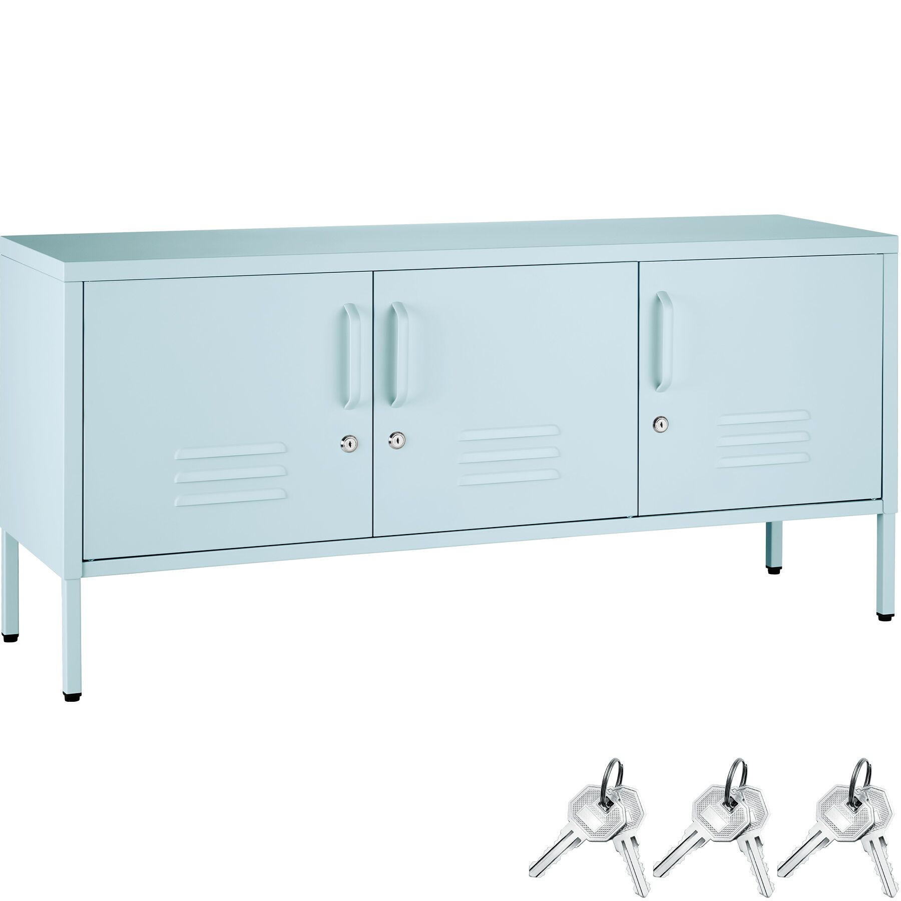 SIDEBOARD Baker, Kippschutz, höhenverstellbare Füße, grau/blau - Blau/Grau, Metall (120/55.5/37.5cm) - tectake