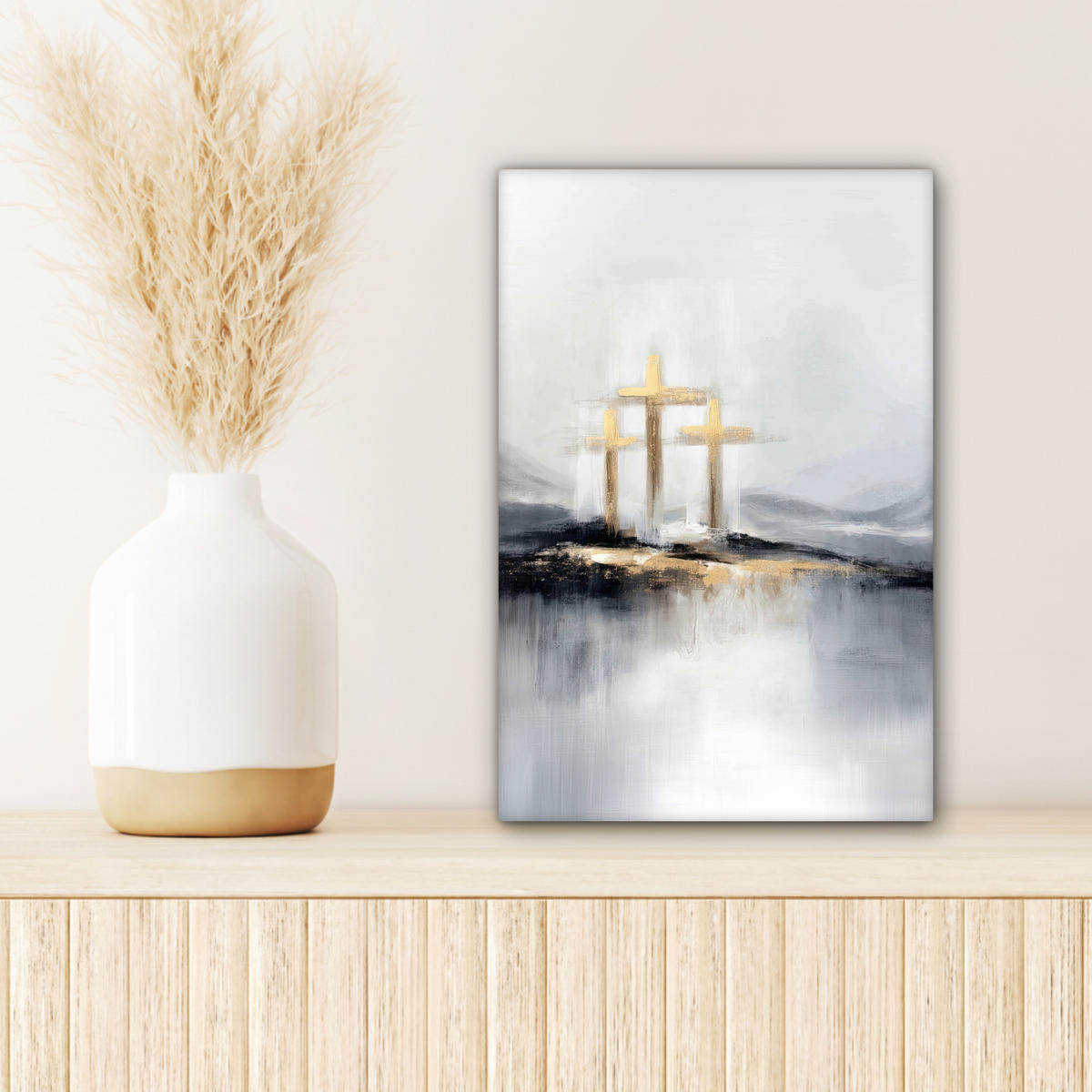 LEINWANDBILD Abstrakt - Malerei - Christentum - Kreuz Deko Wohnzimmer 20x30 cm - Weiß, Textil (20/30cm) - MuchoWow