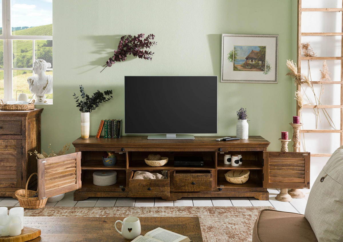 TV-BOARD Mango 200x45x60 dunkelbraun geölt RODEZ #149 - Dunkelbraun, Holz (200/60/45cm) - Massivmoebel24