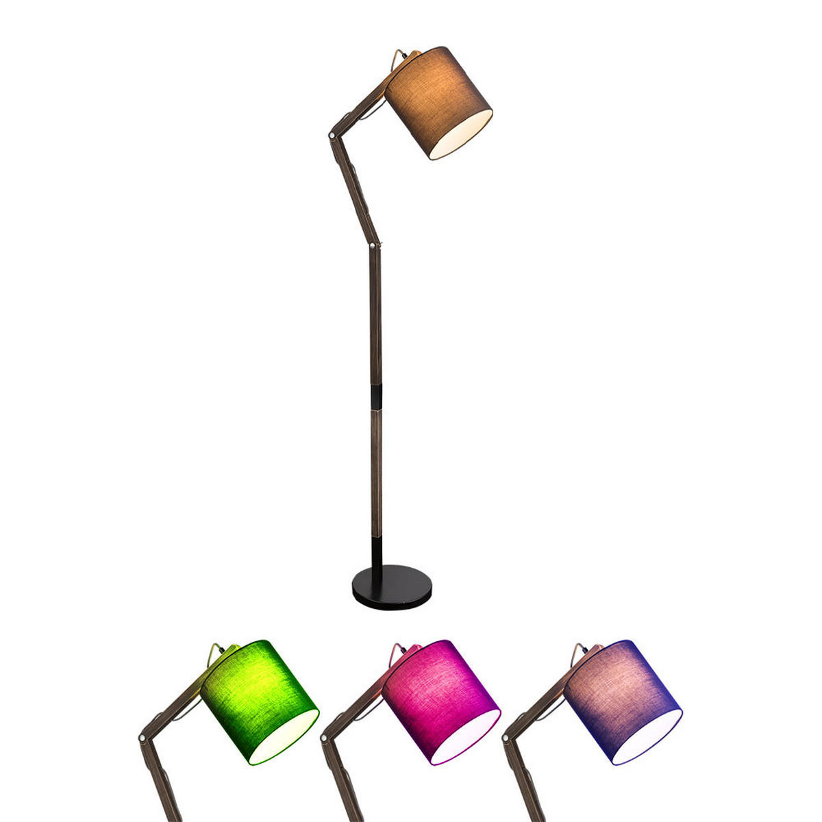 LED STEHLEUCHTE Mattis Braun Metall Textil - Braun, Holz (75/25/172cm) - Globo Lighting