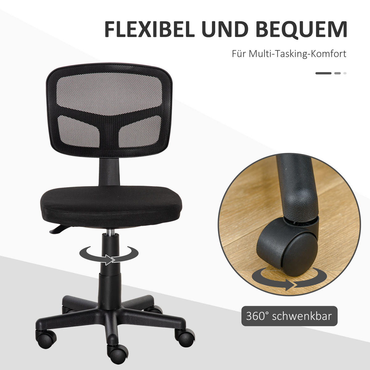 BÜROSTUHL Ergonomischer Schreibtischstuhl, Höhenverstellbarer Drehstuhl, Schwarz - Schwarz, Kunststoff/Textil (48/89.5/43cm) - Vinsetto