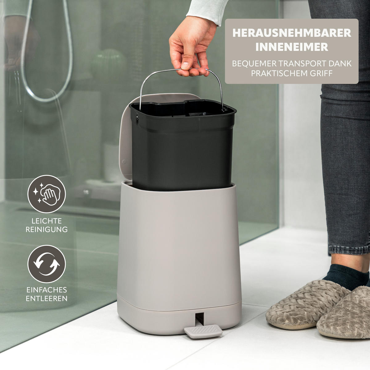 KOSMETIKEIMER VALONA, Kunststoff, taupe - Taupe, Kunststoff (24/25.5/21cm) - eluno