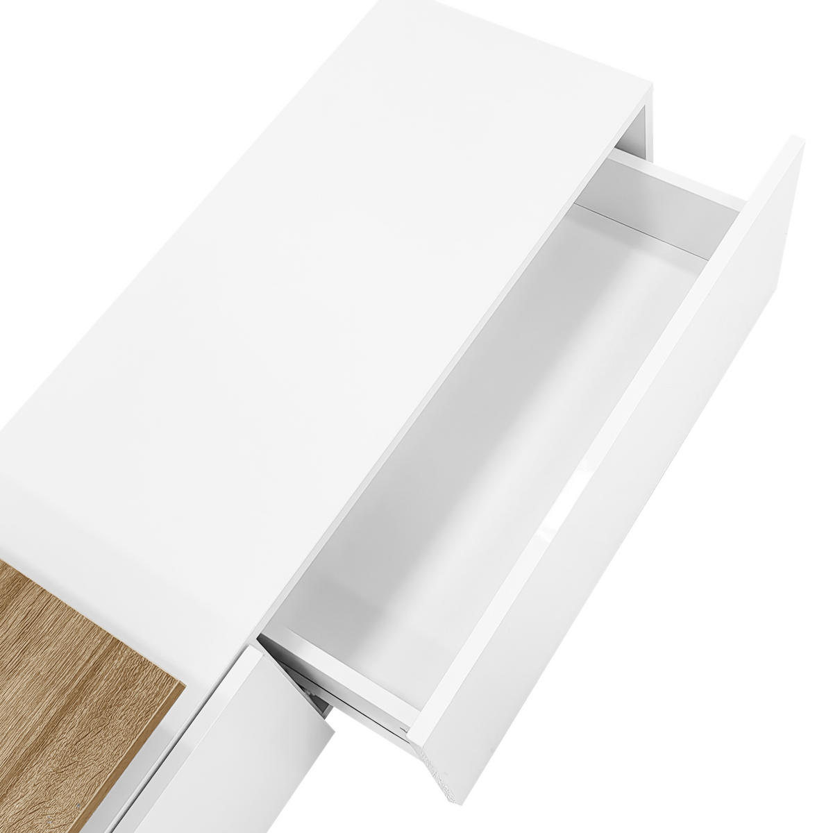 TV-ELEMENT170X33X33,5CM HochglanzWeiß mit LEDBeleuchtung und Glasböden - Naturfarben, Holz (42.19/18.42/143cm) - Raelunyi