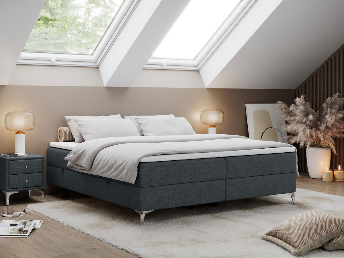 BOXBETT LESS 120/200 Dunkelgrau Struktur - H3 - Dunkelgrau, Holz/Textil (120/200cm) - MKS