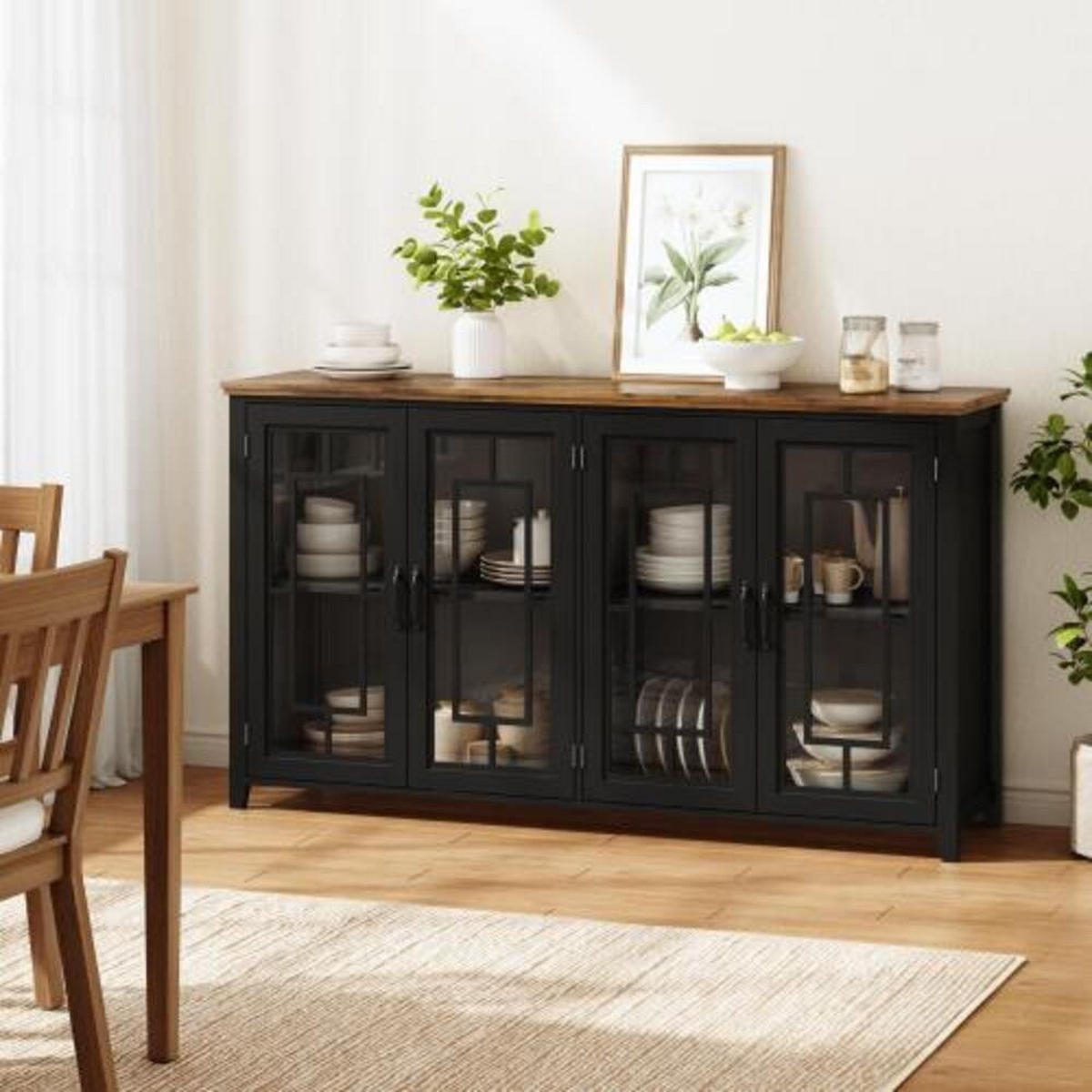 SIDEBOARD Schwarz aus MDF mit Retro-Holzmaserung-Platte 160 × 40 × 86 cm - Schwarz, Holzwerkstoff (160/86/40cm) - Luhomfu