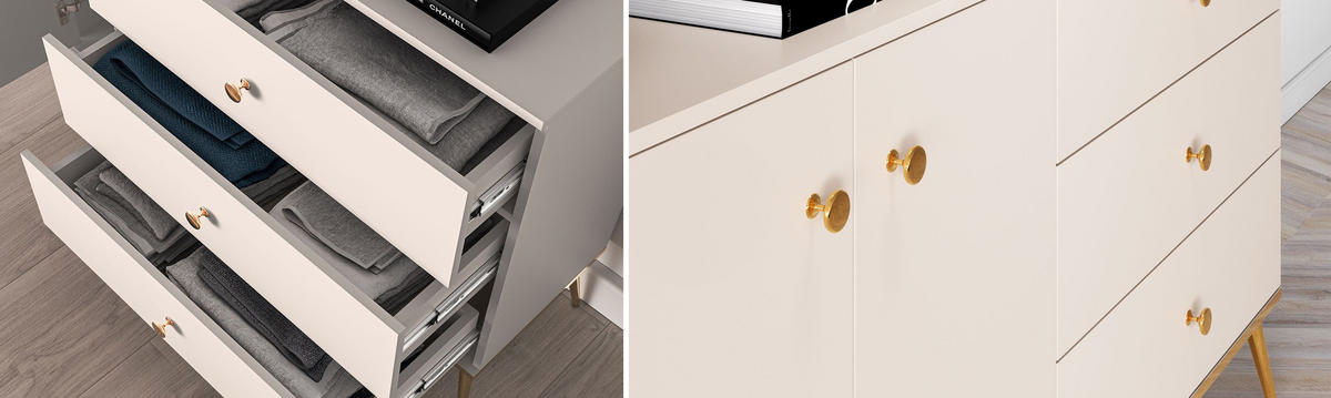 KOMMODE Selgin Kaschmir / Gold 120 / 40 / 85cm - Goldfarben/Creme, Holz/Holzwerkstoff (120/85/40cm) - Feldmann-Wohnen