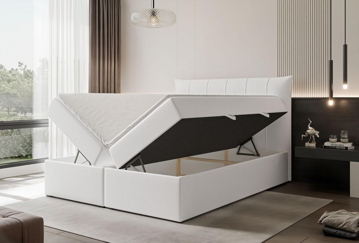 BOXBETT CHESTER 180/200 cm mit Matratze und Topper, Weiß - Weiß, Holzwerkstoff/Textil (180/200cm) - Idohome