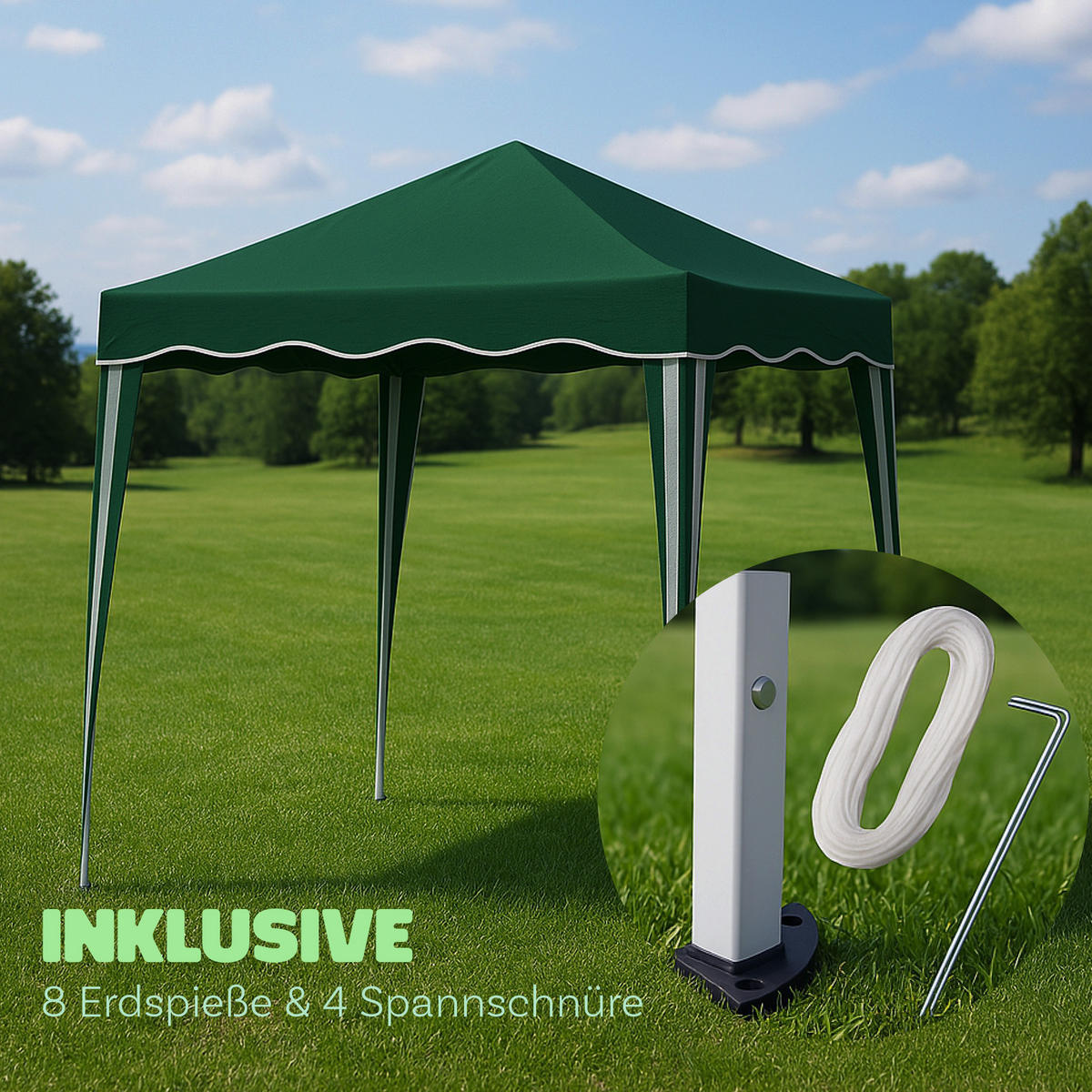FALTPAVILLON 3 x 3 m ( grün ), wetterfestes und UV-Beständigs Pavillon mit Tragetasche - Grün, Textil/Metall (300/250/300cm) - Bestlivings