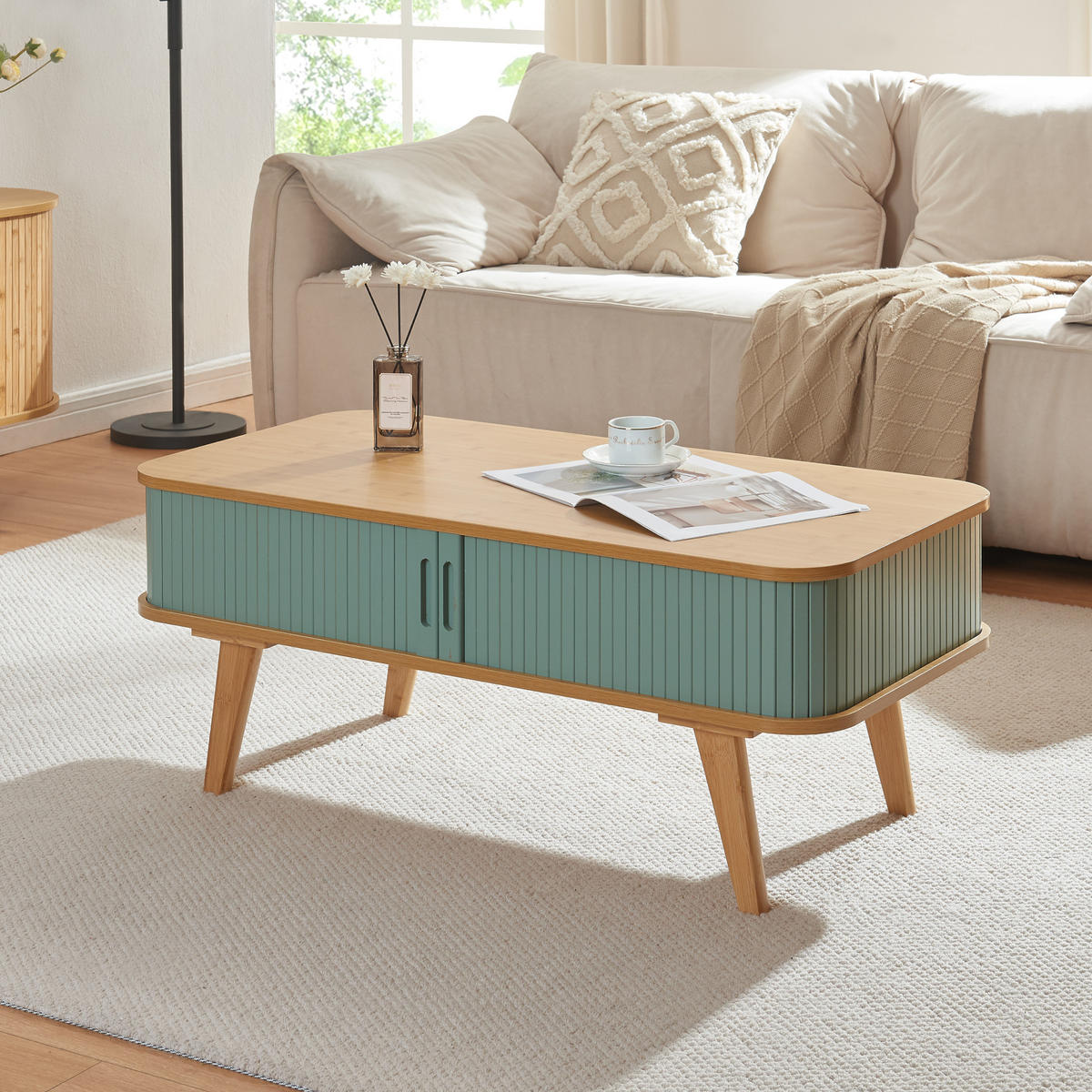 COUCHTICH Tysvær 100/50/40 cm - Blau/Naturfarben, Holz/Holzwerkstoff (50/100/40cm) - [en.casa]