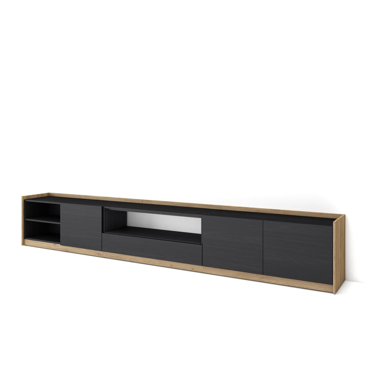 TV-SCHRANK, Lowboard, Schwarz Eiche, 310/37/50cm - Schwarz, Holzwerkstoff (310/50/37cm) - Skraut Home