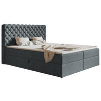 BOXBETT Bonio VIII 180/200 cm in Grau – mit Bettkasten und Topper - Schwarz/Grau, Holz/Holzwerkstoff (180/200cm) - AX Living